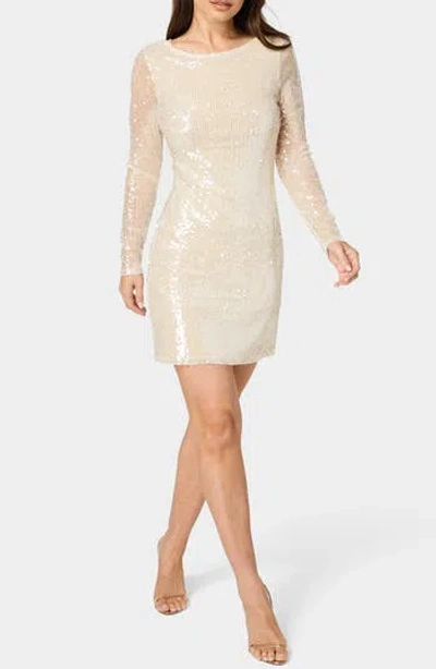 Bebe Long Sleeve Sequin Minidress In White
