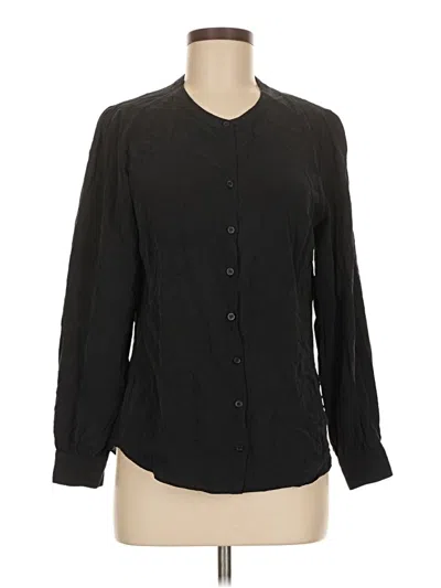 Pre-owned Bebe Long Sleeve Silk Top Black Crew Neck Tops