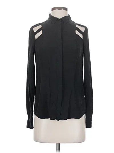 Pre-owned Bebe Long Sleeve Silk Top Black Keyhole Neckline Tops
