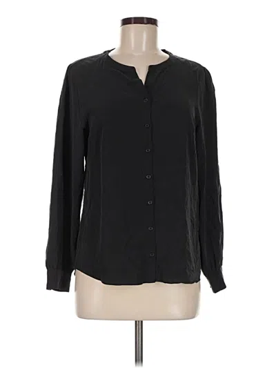 Pre-owned Bebe Long Sleeve Silk Top Black Keyhole Neckline Tops