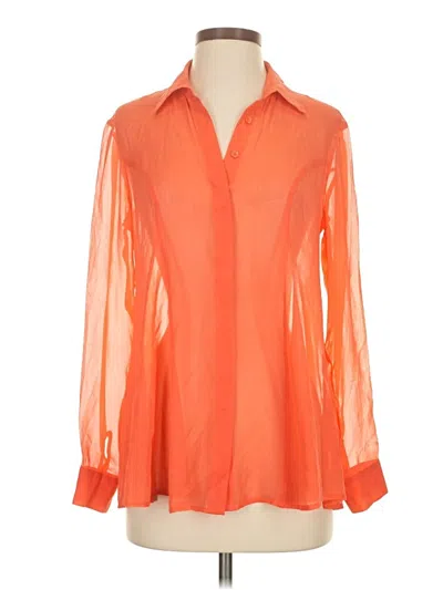 Pre-owned Bebe Long Sleeve Silk Top Orange Plunge Neckline Tops
