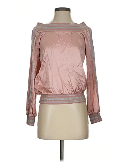 Pre-owned Bebe Long Sleeve Silk Top Pink Boatneck Tops