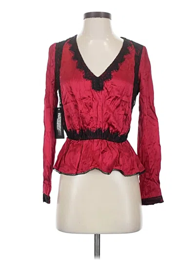 Bebe Long Sleeve Silk Top Red Sweetheart Neckline Tops In Burgundy