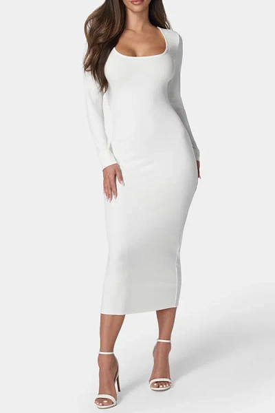Bebe Long Sleeve Square Neck Rib Maxi Dress In White, Women's At Urban Outfitters