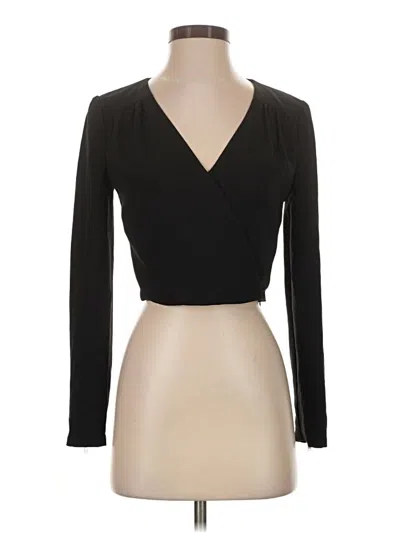 Pre-owned Bebe Long Sleeve Top Black Plunge Neckline Tops
