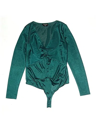 Pre-owned Bebe Long Sleeve Top Teal Plunge Neckline Tops