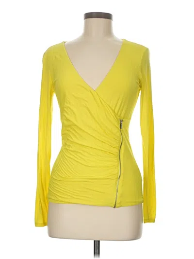 Pre-owned Bebe Long Sleeve Top Yellow Plunge Neckline Tops