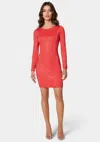 Bebe Longsleeve Crystal Midi Dress In Red