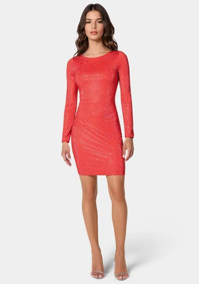 Bebe Longsleeve Crystal Midi Dress In Red