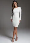 Bebe Longsleeve Crystal Midi Dress In White