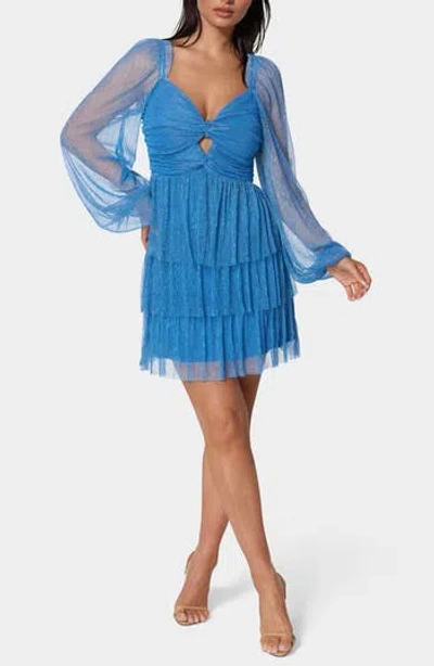 BEBE BEBE LUREX CREPE TIERED MINIDRESS
