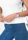 Bebe Magenta Strap Watch With Crystal Bezel In Magenta