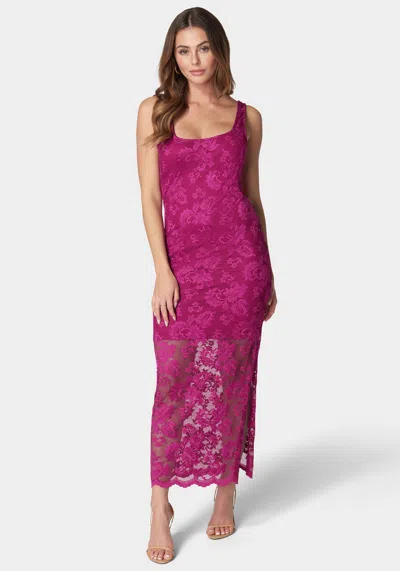 Bebe Marseille Lace Square Neck Tank Dress In Fuchsia