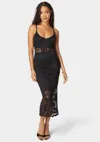 Bebe Marseille Lace V Neck Illusion Midi Dress In Black
