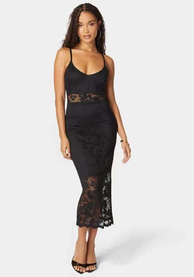 Bebe Marseille Lace V Neck Illusion Midi Dress In Black