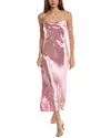 Bebe Hammered Satin Cowl Neck Pearl Strap Maxi Dress