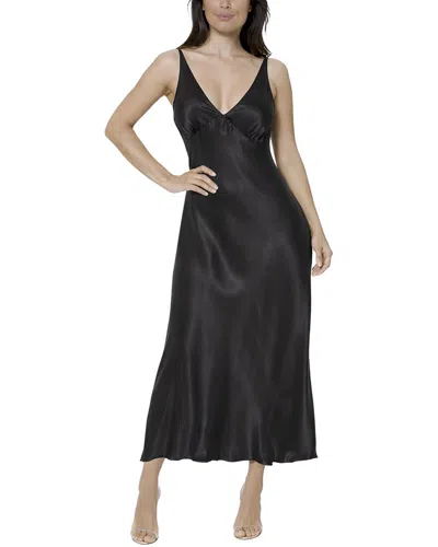 Bebe Satin Midi Dress With Lace Trim In Black