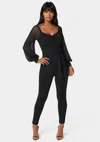 Bebe Printed Mesh Off Shoulder Catsuit In Black