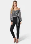 Shop Bebe Mesh Off Shoulder Catsuit In Snake,black
