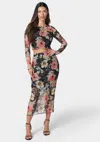 BEBE MESH PRINTED TWO PIECE LONG SLEEVE SET