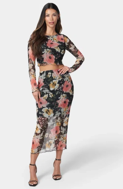 BEBE BEBE MESH PRINTED TWO PIECE LONG SLEEVE SET