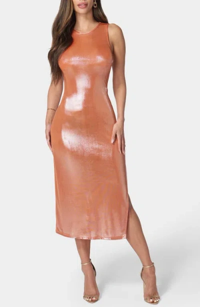 Bebe Metallic Body-con Midi Dress In Orange