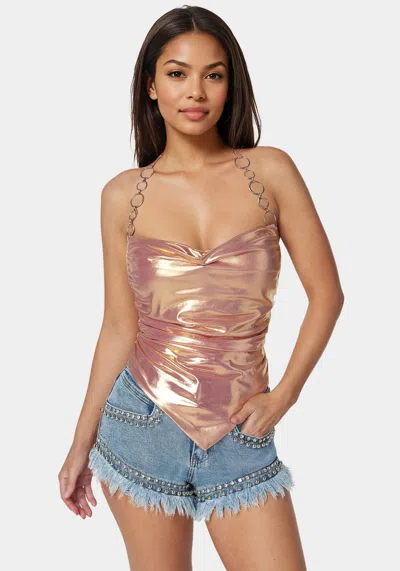 Bebe Metallic Handkerchief Top In Quartz Pink