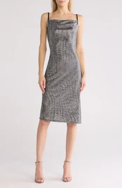 Bebe Metallic Pleated Midi Slipdress In Gray