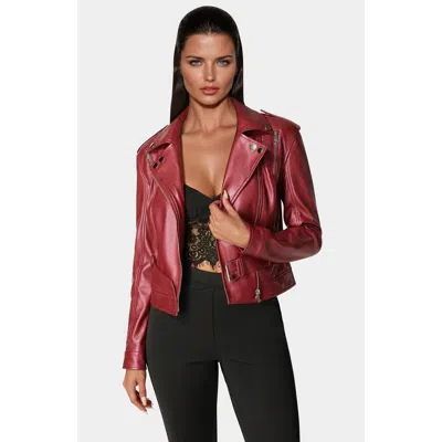 BEBE BEBE METALLIC VEGAN LEATHER MOTO JACKET