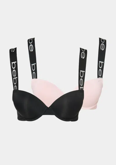 Bebe Microfiber Two Pack Push Up Bras In Black