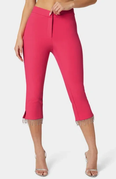 BEBE BEBE MID WAIST RHINESTONE FRINGE CAPRI