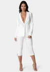 Bebe Mid Waist Rhinestone Fringe Capri In White Alyssum