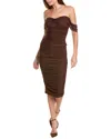 Bebe Ruched Midi Dress In Brown