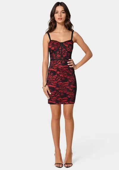 Bebe Mini Lace Dress In Black,red