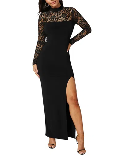 Bebe Mock Neck Lace Bodice Maxi Dress In Black