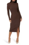 Bebe Mock Neck Sweater Midi Dress In Brown