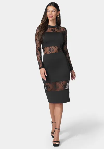 Bebe Multi Lace Inset Midi Dress In Black