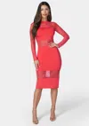 BEBE MULTI LACE INSET MIDI DRESS