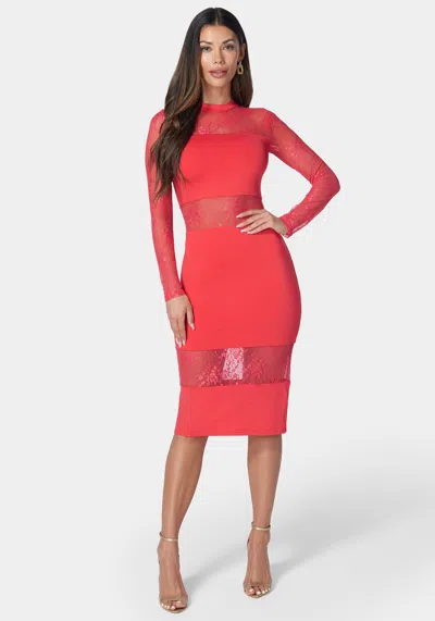 Bebe Multi Lace Inset Midi Dress In Hibiscus