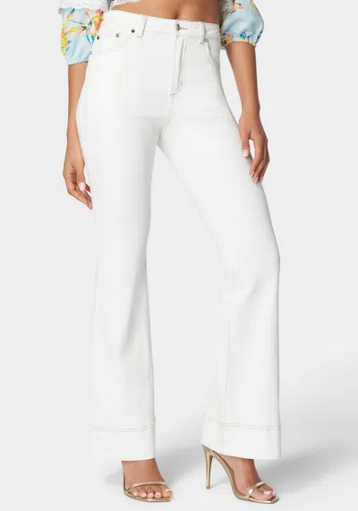 Bebe Natural Waist Lace Detail Wide Leg Jeans In Soft White Wash