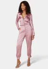 Bebe Natural Waist Stud Detail Satin Jogger Pant In Lilas