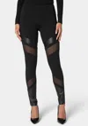 Bebe Natural Waist Swiss Dot & Vegan Leather Insert Pdr Legging In Black