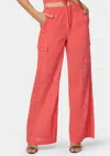 Bebe Natural Waist Ultra Wide Leg Cargo Pant In Calypso Coral