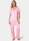Bebe Notch Collar Silky Satin Sets In Aurora Pink