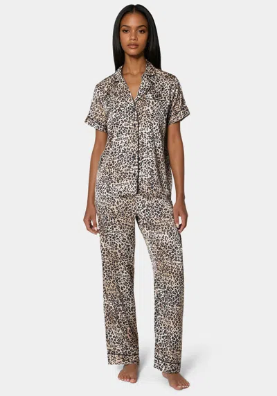 Bebe Notch Collar Silky Satin Sets In Warm Taupe