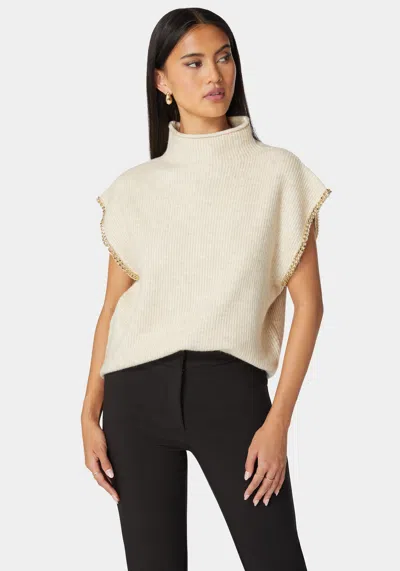 Bebe Off Shoulder Chain Detail Sweater In Oatmeal Mix