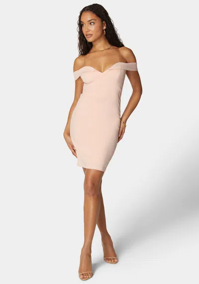 Bebe Off Shoulder Knit Dress In Pink