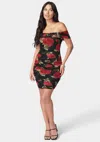 Shop Bebe Off Shoulder Mesh Dress In Black,rose