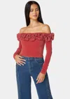 Bebe Off Shoulder Ruffle Detail Sweater In Astro Dust