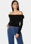 Bebe Off Shoulder Ruffle Detail Sweater In Black